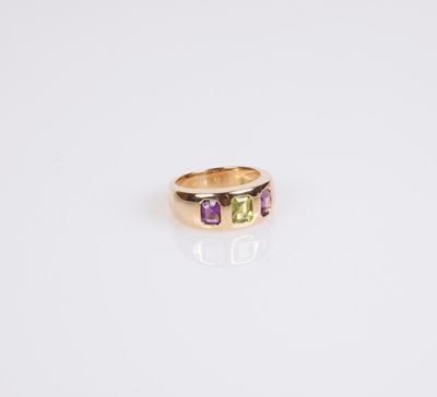 Anello a Fascia in Oro, Peridoto e Ametiste
