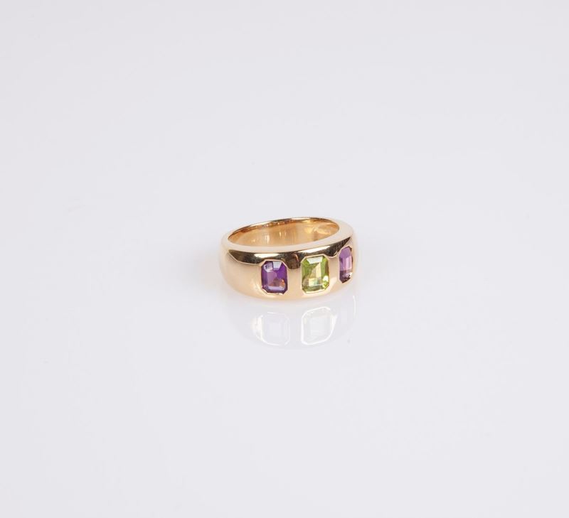 Anello a Fascia in Oro, Peridoto e Ametiste
