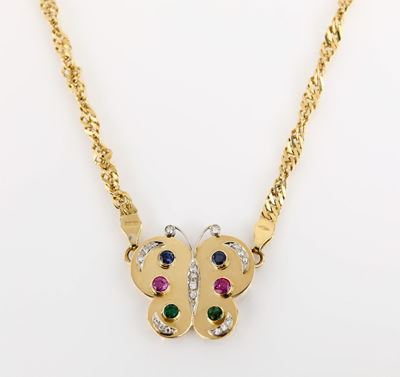 Collana Farfalla in Oro Zaffiri Rubini, Smeraldi e Brillanti
