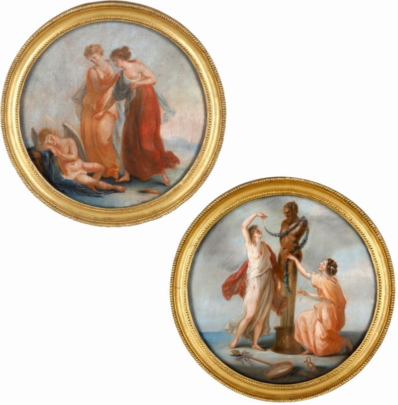 Pittore degli Inizi del XIX Secolo - A) Baccanti con L'erma di Dioniso B) Eros Addormentato