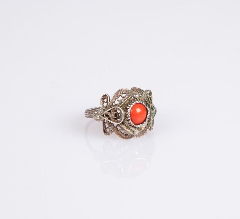 Anello Argento e Corallo
