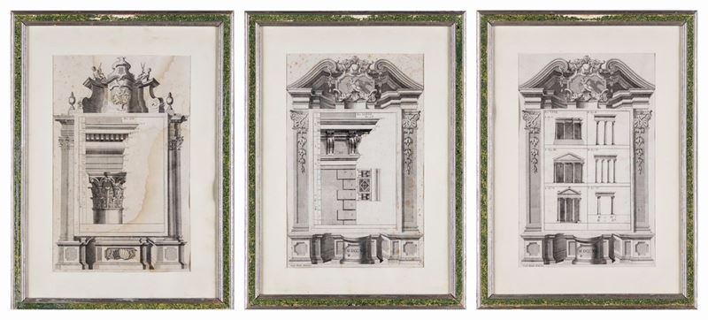 Giorgio Domenico Fossati - Tre Incisioni Raffiguranti Prospetti Architettonici