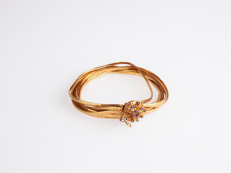 Bracciale a Sette Fili in Oro e Zaffiri