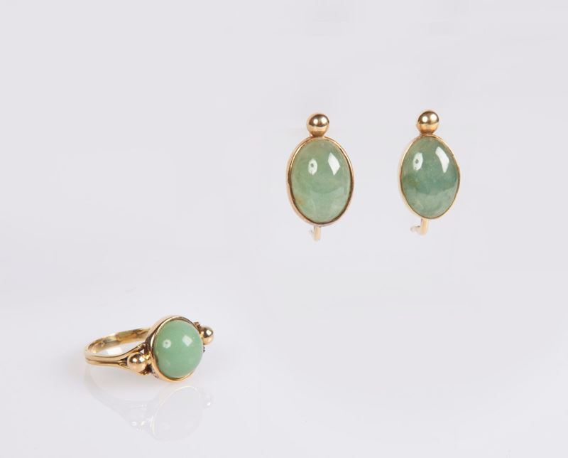 Parure Anello e Orecchini in Giada e Oro