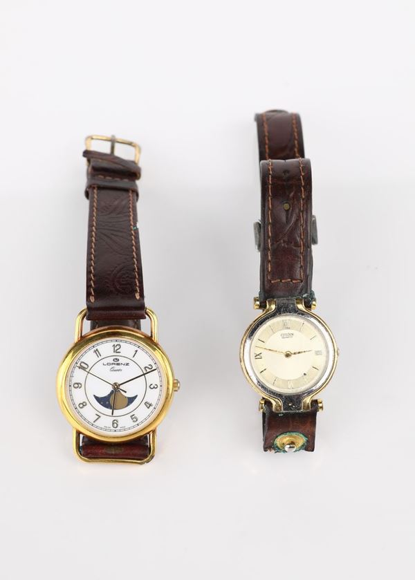 2 orologi da polso al quarzo da donna: Lorenz (11192) con fasi lunari e Citizen in acciaio e metallo dorato