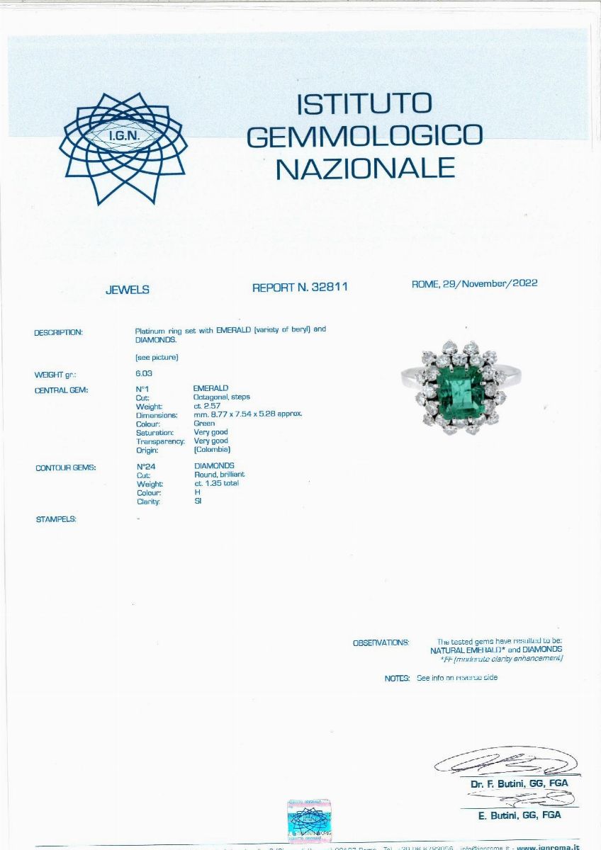 Anello in Platino, Smeraldo e Brillanti