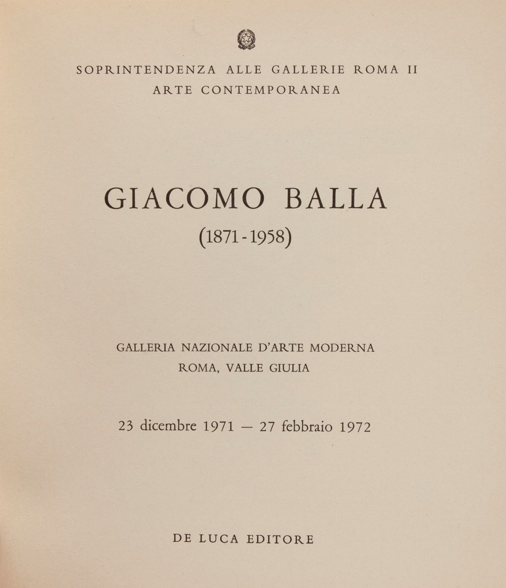 Palma Bucarelli, Giorgio De Marchis. Giacomo Balla (1871-1958)