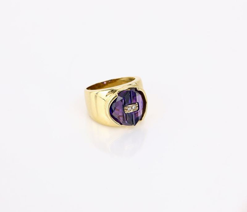 Anello a Fascia in Oro, Ametiste e Brillanti