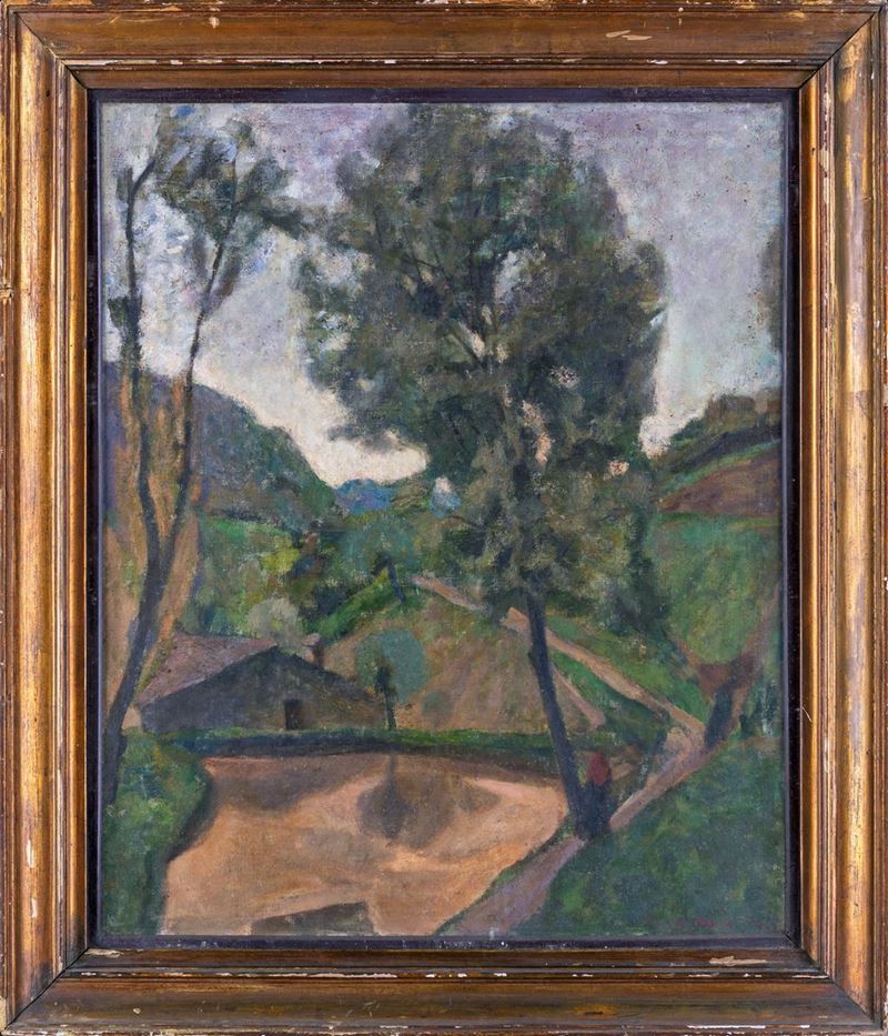 Alfredo Mori - Paesaggio con Alberi e Case