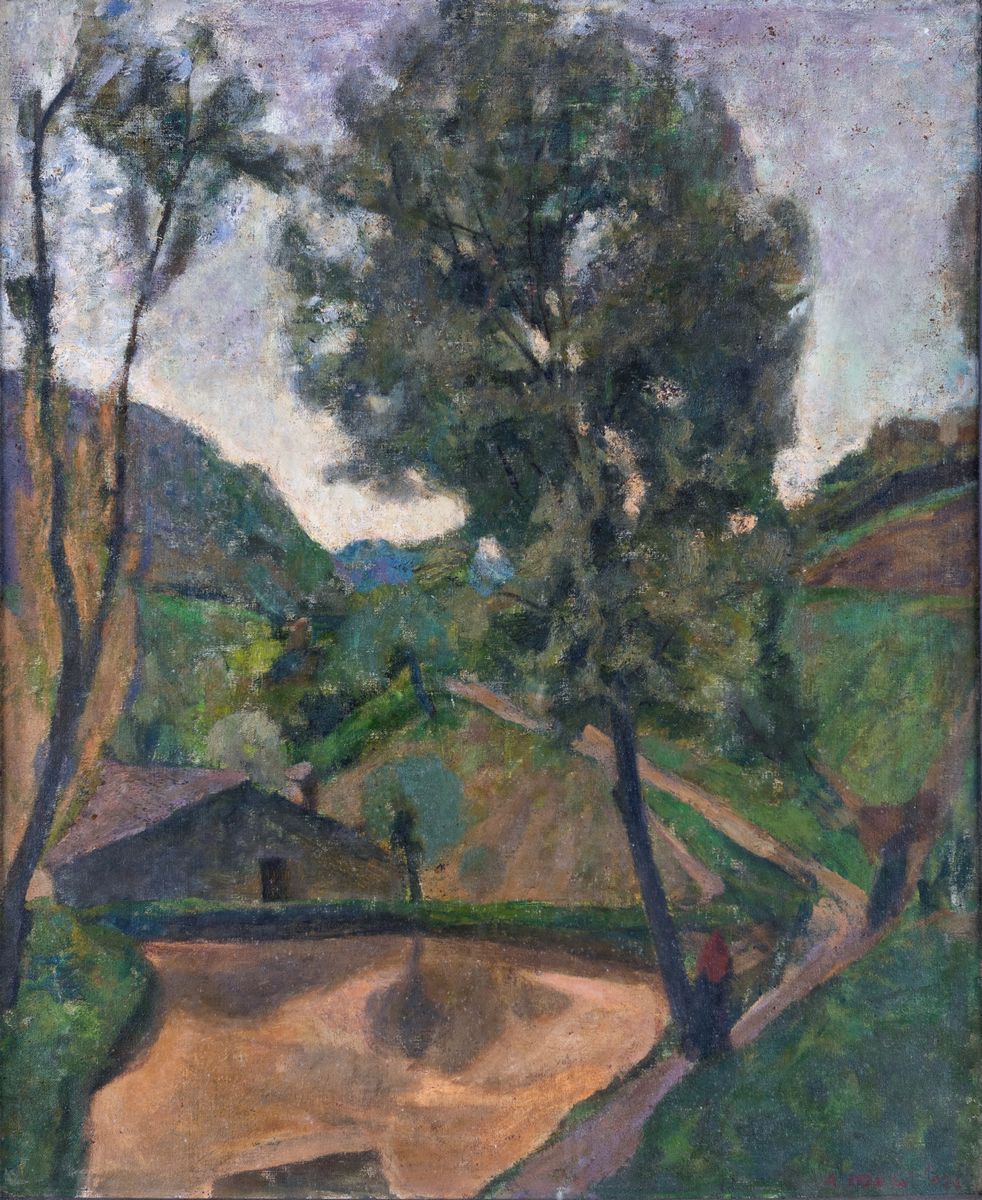 Alfredo Mori - Paesaggio con Alberi e Case