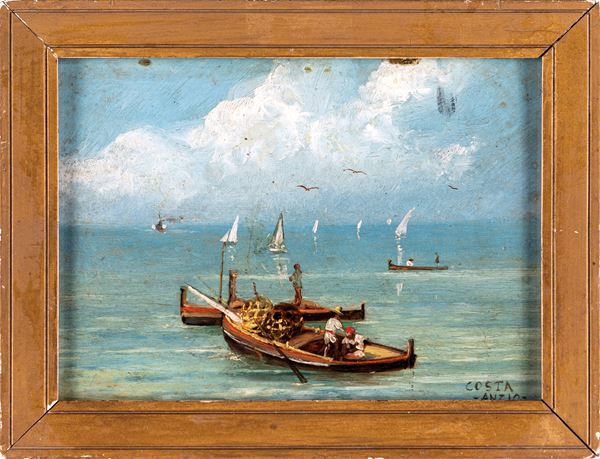 Pittore della seconda met&#224; del XIX secolo - Pescatori ad Anzio