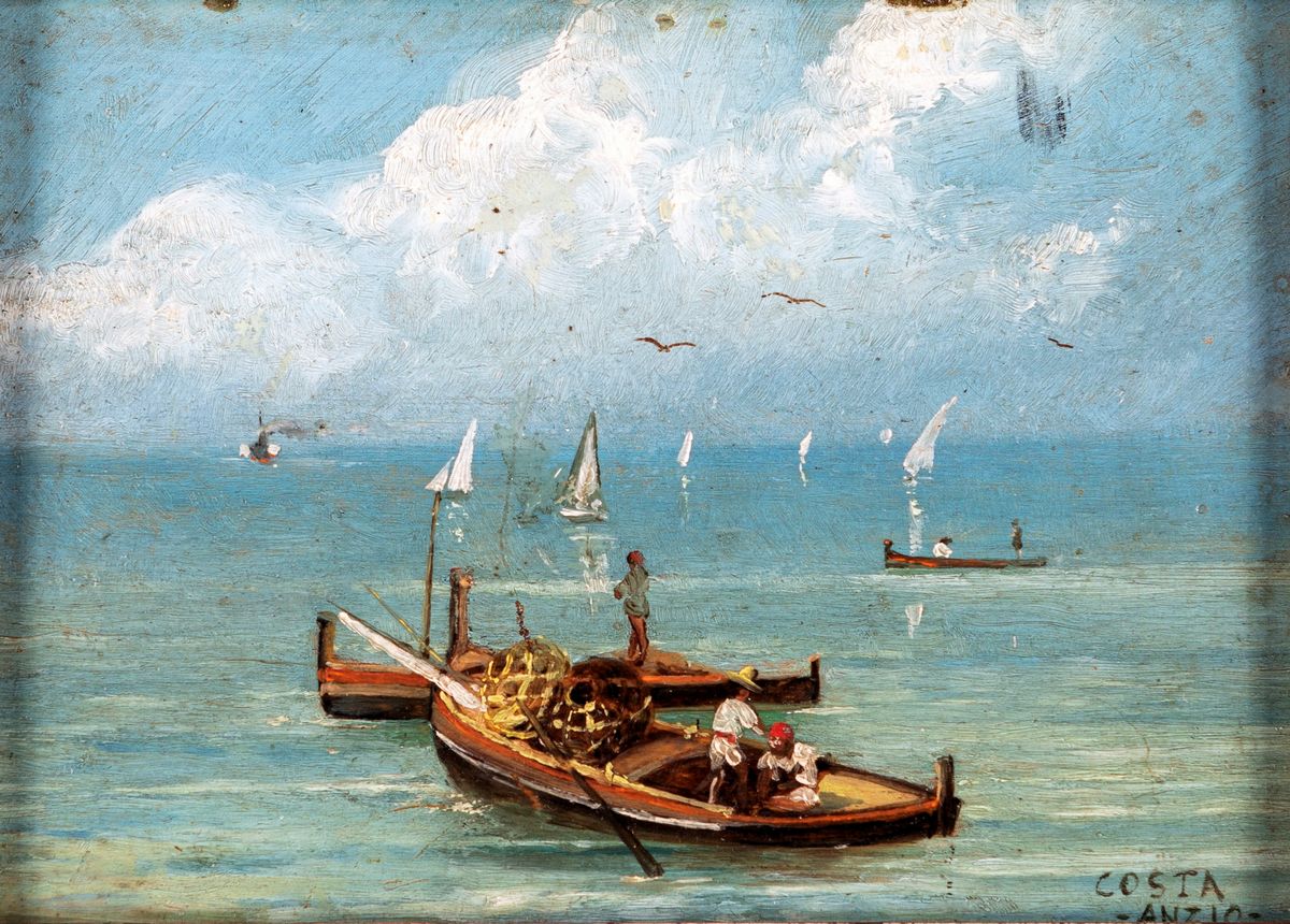 Pittore della Seconda Metà del XIX Secolo - Pescatori Ad Anzio
