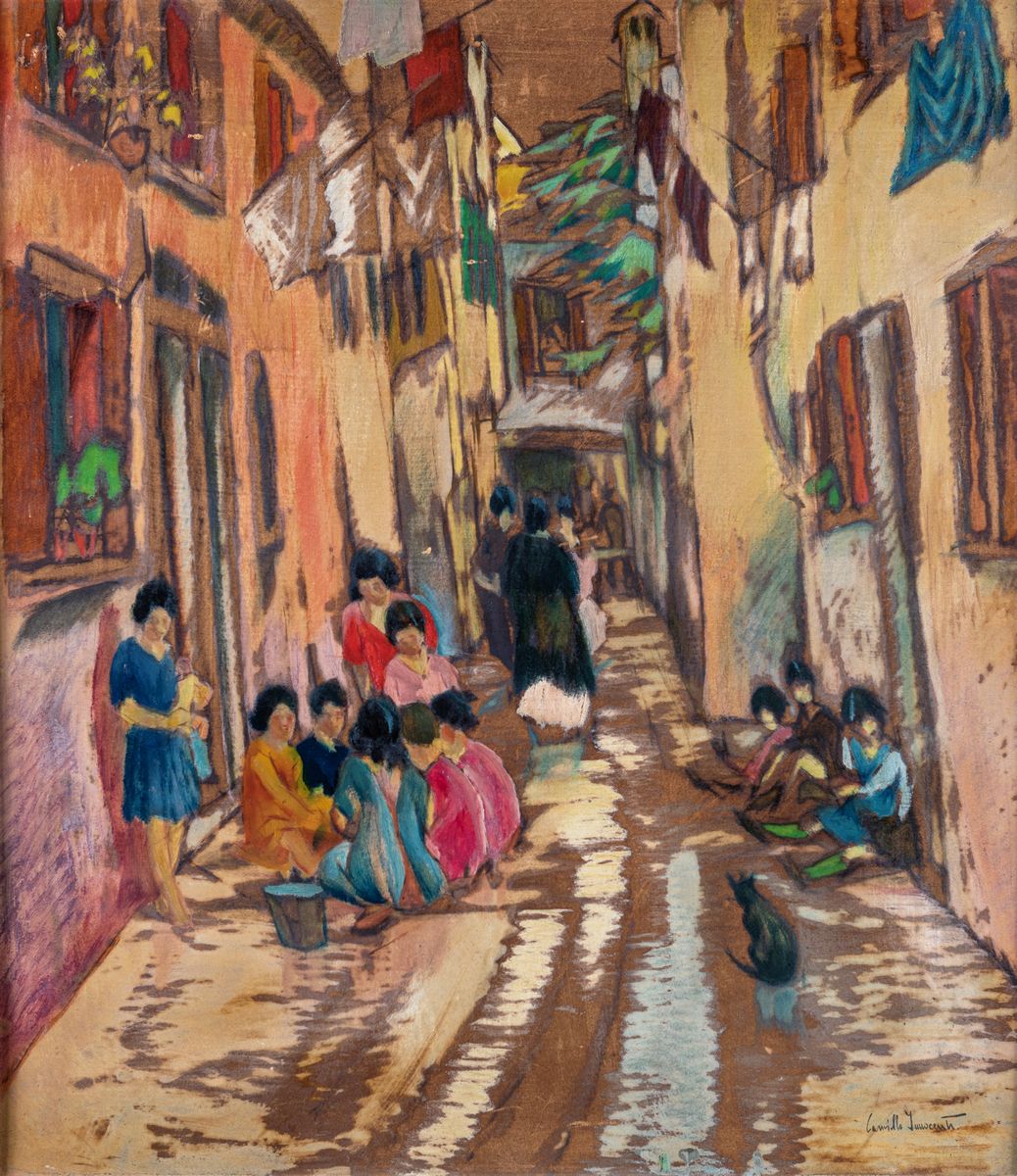 Pittore, Fine del XIX/inizi XX Secolo - Strada di Paese con Figure