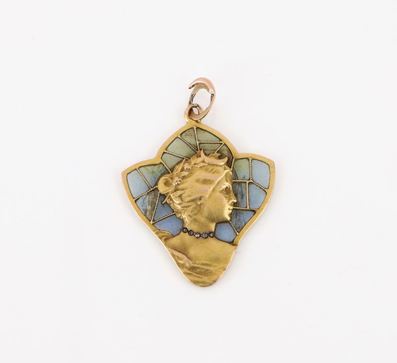 Pendente Librty in Oro, Smalto e Piccoli Diamanti