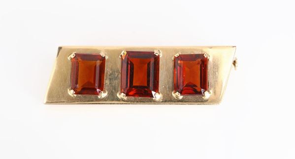 Spilla anni '40 in oro, quarzo citrino