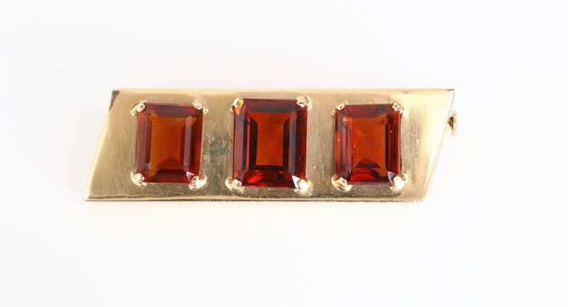 Spilla Anni '40 in Oro, Quarzo Citrino