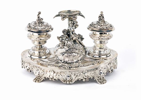 Calamaio in argento, Francia, seconda metà del XIX secolo, argentiere Emile Hugo