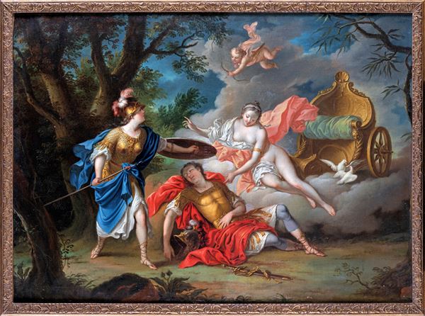 Pittore Napoletano del XVIII secolo - Minerva protegge Telemaco dalle frecce di Amore