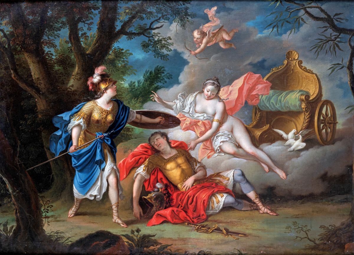Pittore Napoletano del XVIII Secolo - Minerva Protegge Telemaco dalle Frecce di Amore