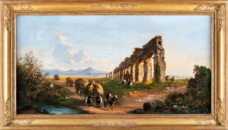 Vincenzo Giovannini - Paesaggio con Rovine e Balle di Fieno
