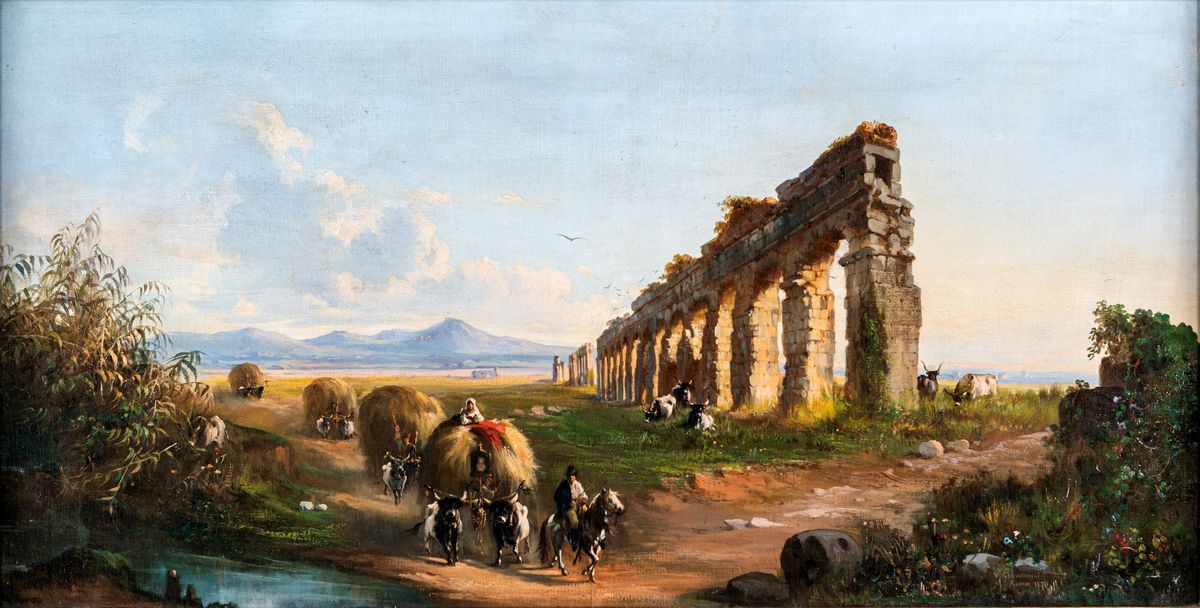 Vincenzo Giovannini - Paesaggio con Rovine e Balle di Fieno