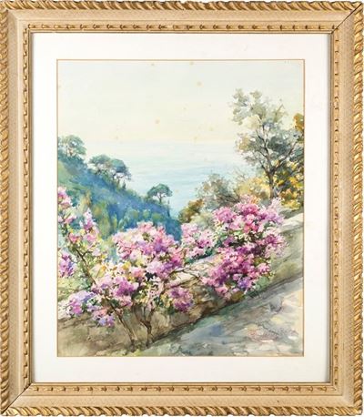 Scorcio con Fiori, Acquerello su Carta