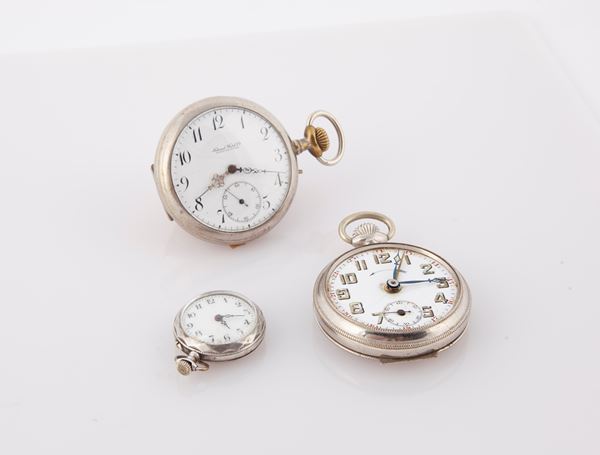 National Watch Co Chaux de Fonds - Orologio da tasca da uomo in metallo remontoir con meccanismo firmato L. Audemars; 2 orologi da tasca in metallo remontoir