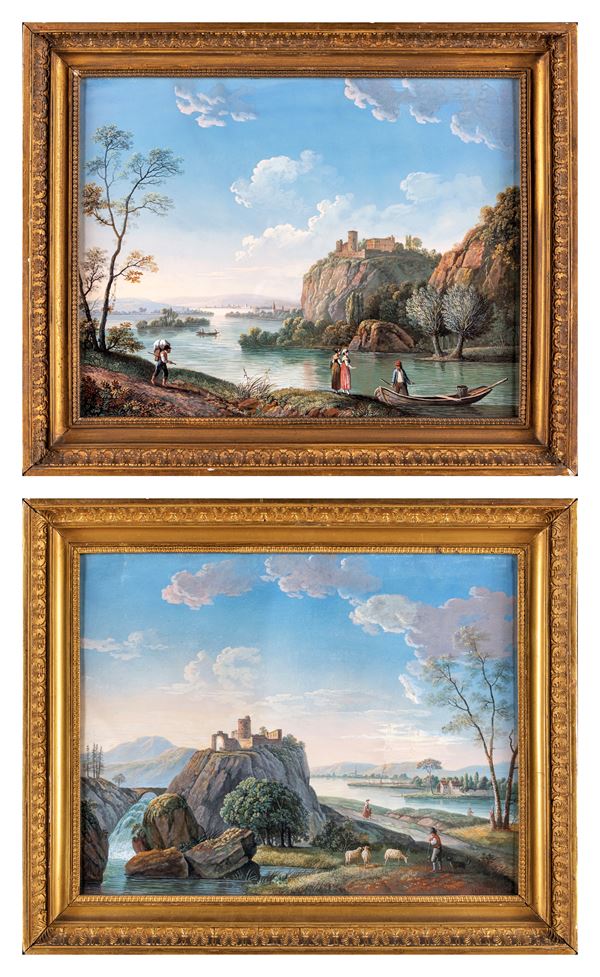Pittore del XIX secolo - Vedute di lago