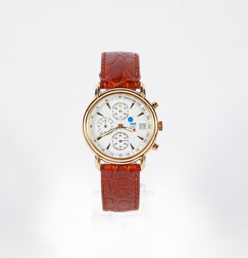 Anonimo Marcato Figc - Orologio Cronografo con Datario da Polso al Quarzo da Uomo in Metallo Dora...
