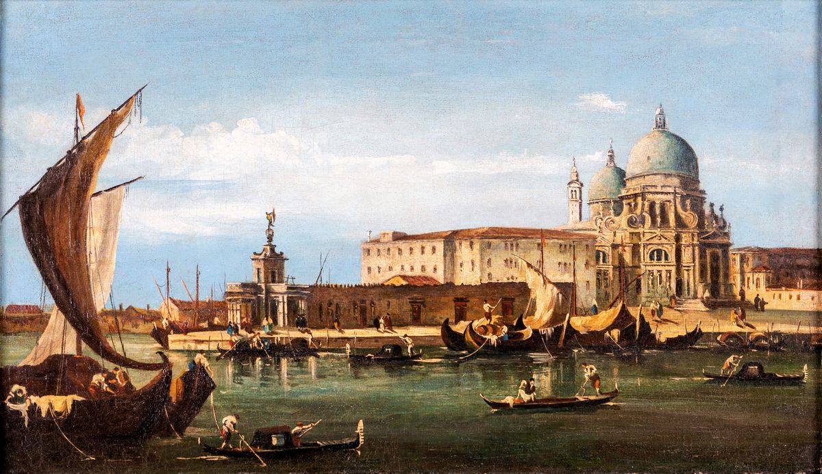 Scuola Veneta del XVIII Secolo - Veduta di Venezia con Santa Maria della Salute