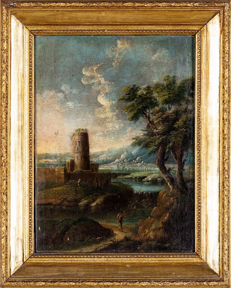 Scuola Veneta del XVIII Secolo - Coppia di Paesaggi con Figure