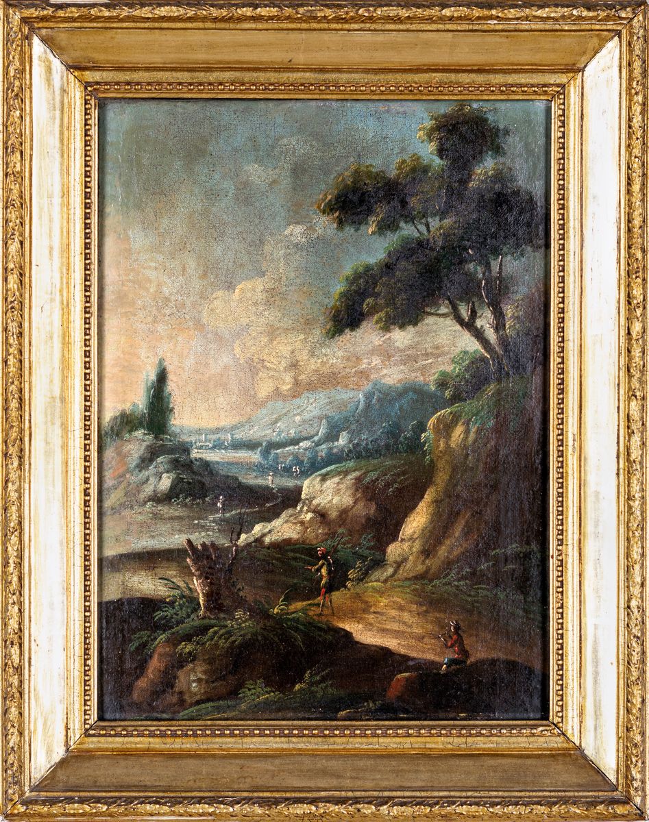 Scuola Veneta del XVIII Secolo - Coppia di Paesaggi con Figure
