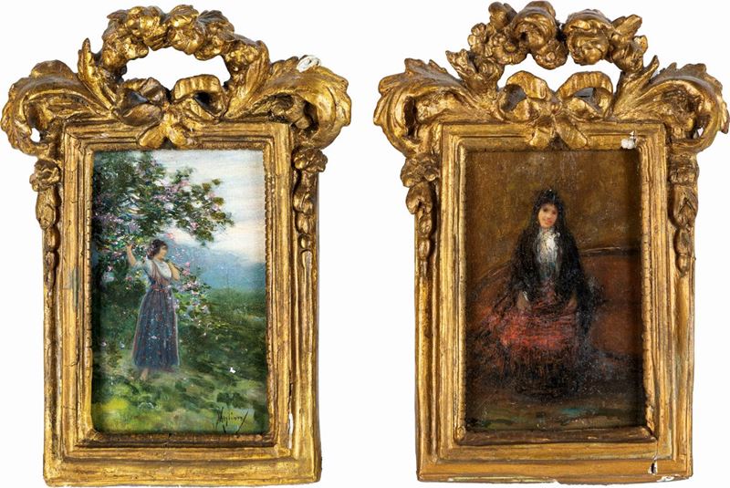 Vincenzo Migliaro - A) Fanciulla con un Tralcio di Fiori B) Ragazza Seduta