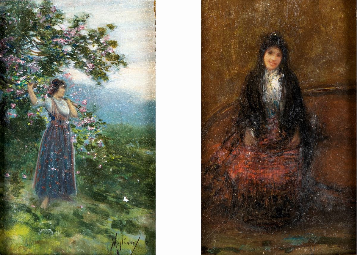 Vincenzo Migliaro - A) Fanciulla con un Tralcio di Fiori B) Ragazza Seduta