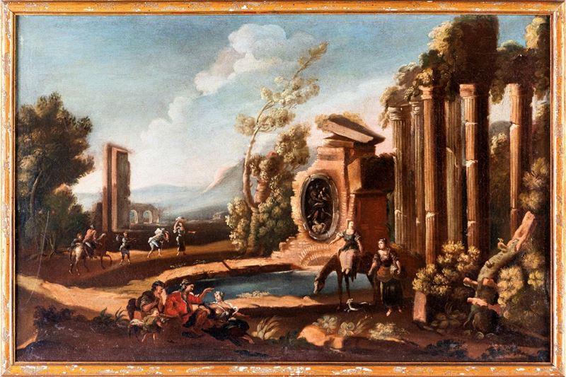 Scuola Napoletana del XVIII Secolo - Capriccio Architettonico con Figure