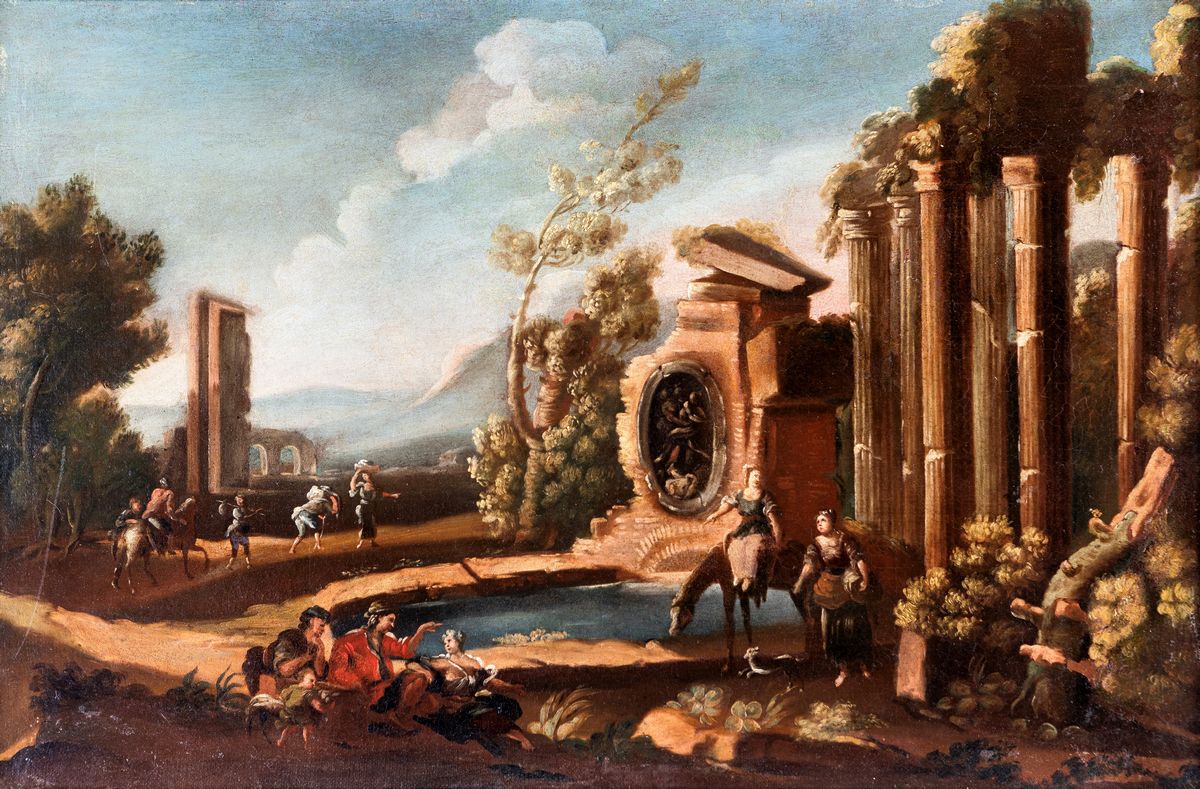 Scuola Napoletana del XVIII Secolo - Capriccio Architettonico con Figure