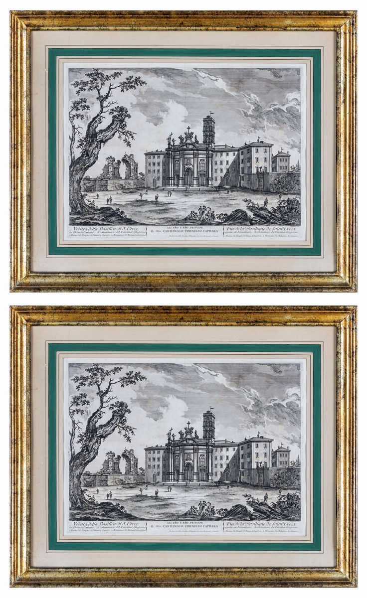 Jean Barbault - A) Veduta del Palazzo Mattei B) Veduta della Basilica di S.croce