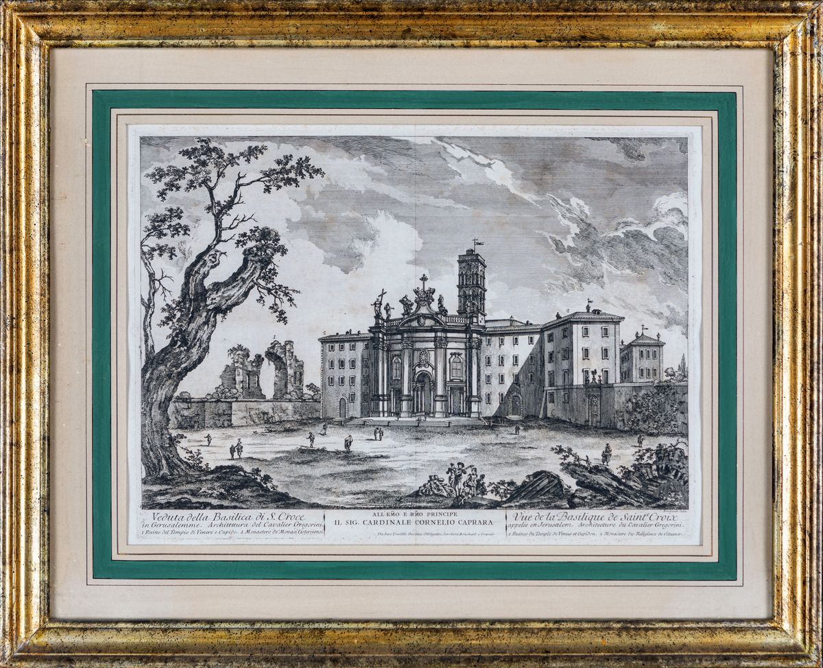 Jean Barbault - A) Veduta del Palazzo Mattei B) Veduta della Basilica di S.croce
