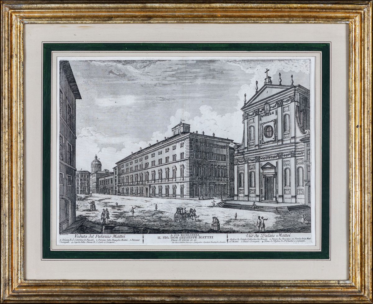 Jean Barbault - A) Veduta del Palazzo Mattei B) Veduta della Basilica di S.croce