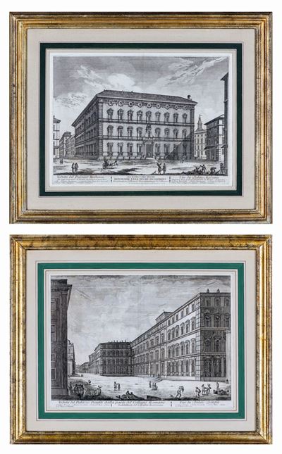 A) Veduta di Palazzo Madama B) Veduta del Palazzo Panfili dalla Parte del Collegio Romano