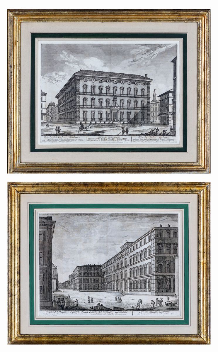 Jean Barbault - A) Veduta di Palazzo Madama B) Veduta del Palazzo Panfili dalla Parte del Collegi...
