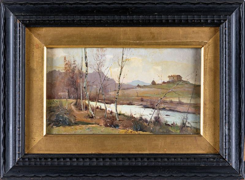 Rutilio Muti - Paesaggio con Fiume e Casolare