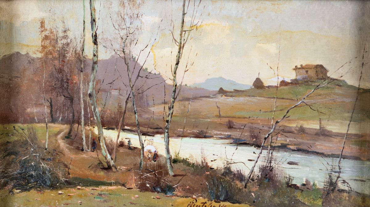 Rutilio Muti - Paesaggio con Fiume e Casolare