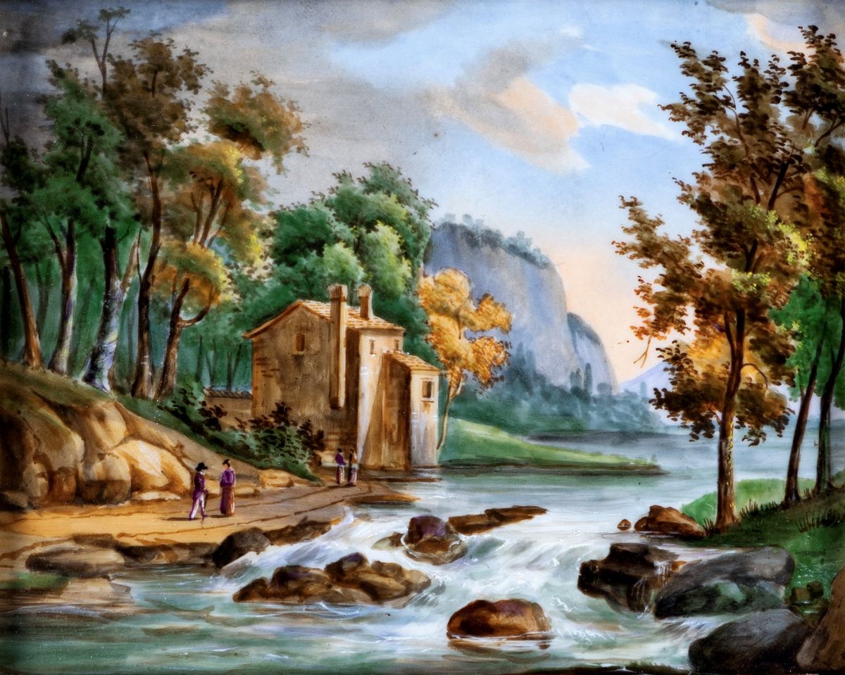 Pittore del XX Secolo - Paesaggio Fluviale con Figure