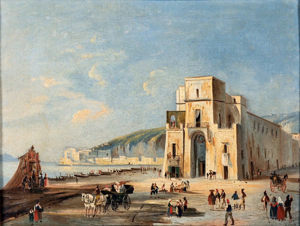 Pittore Napoletano del XIX Secolo - Mergellina e la Torretta dalla Riviera di Chiaia