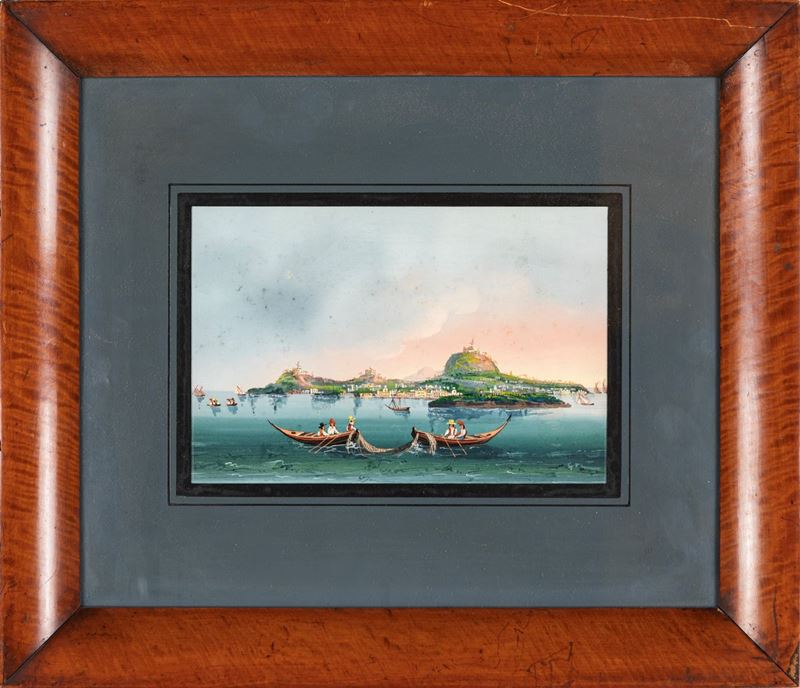Pittore Napoletano del XIX Secolo - Veduta di Isola e Barche