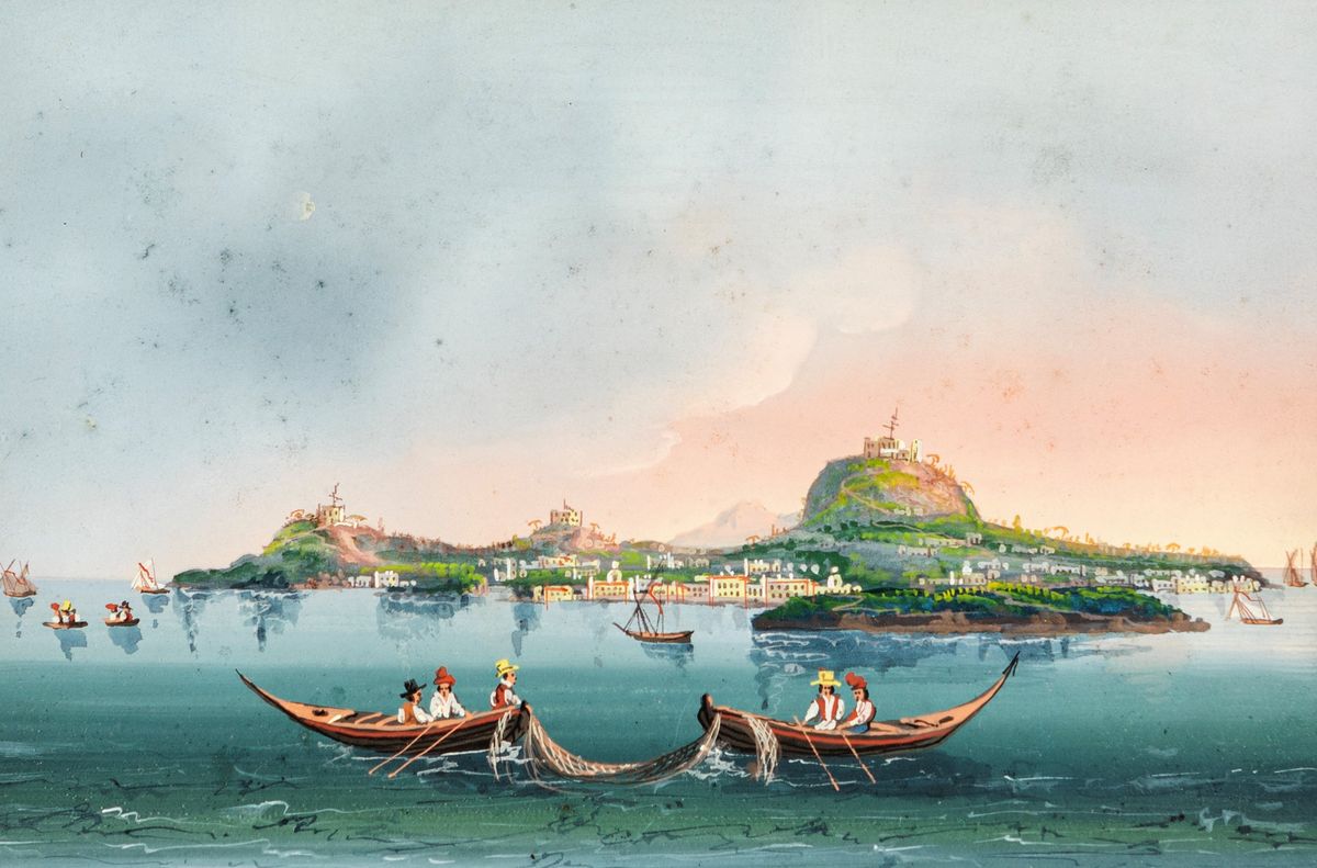 Pittore Napoletano del XIX Secolo - Veduta di Isola e Barche
