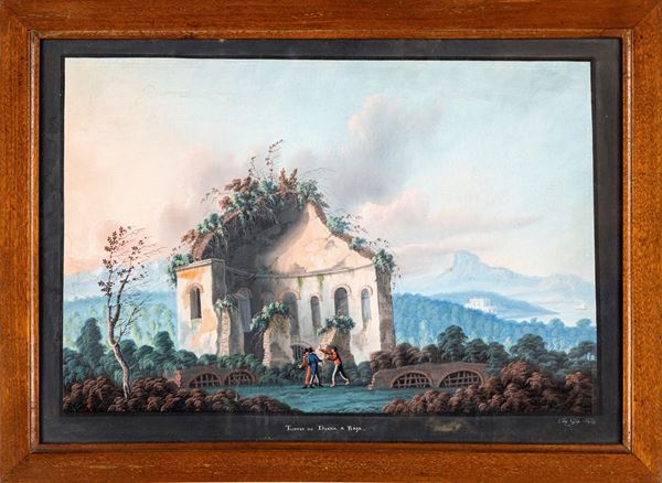 Pittore del XIX secolo - Veduta del tempio di Diana a Baja