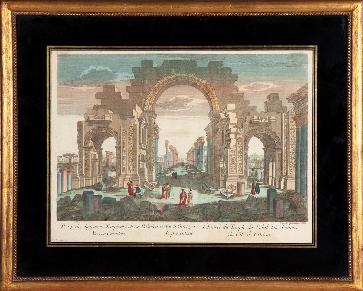 Anonimo del XVIII Secolo - Veduta Ottica delle Rovine Dell'arco del Colonnato a Palmira sul Lato ...