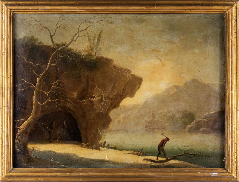 Scuola Napoletana del XVIII Secolo - Paesaggio Fluviale con Figura
